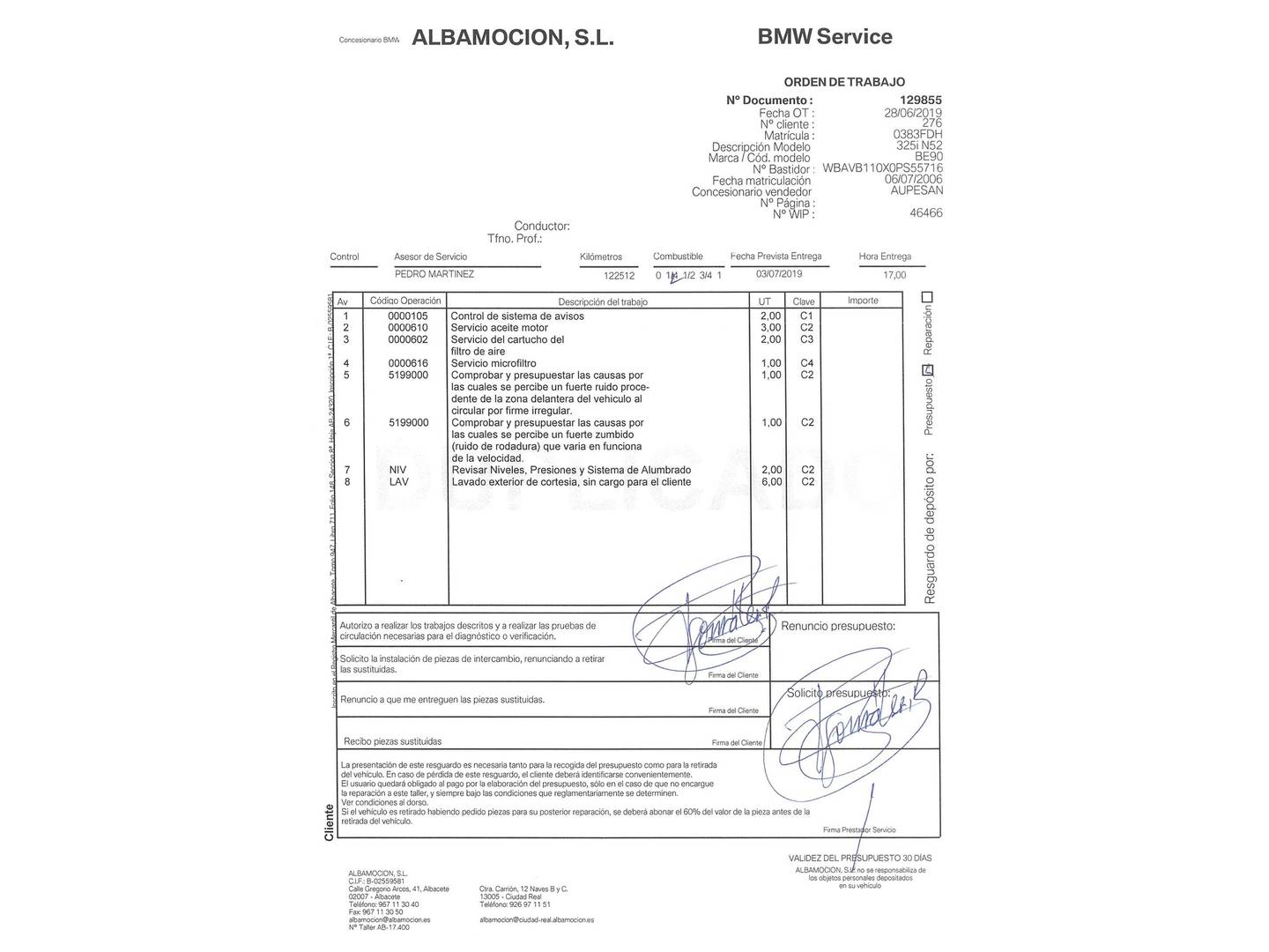 Foto del mantenimiento del BMW Serie 3 BMW Serie 3 325i (218 CV)
