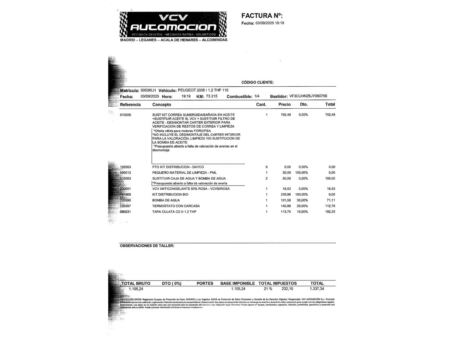 Foto del mantenimiento del Peugeot 2008 Peugeot 2008 PureTech 110 S&S Allure (110 CV)