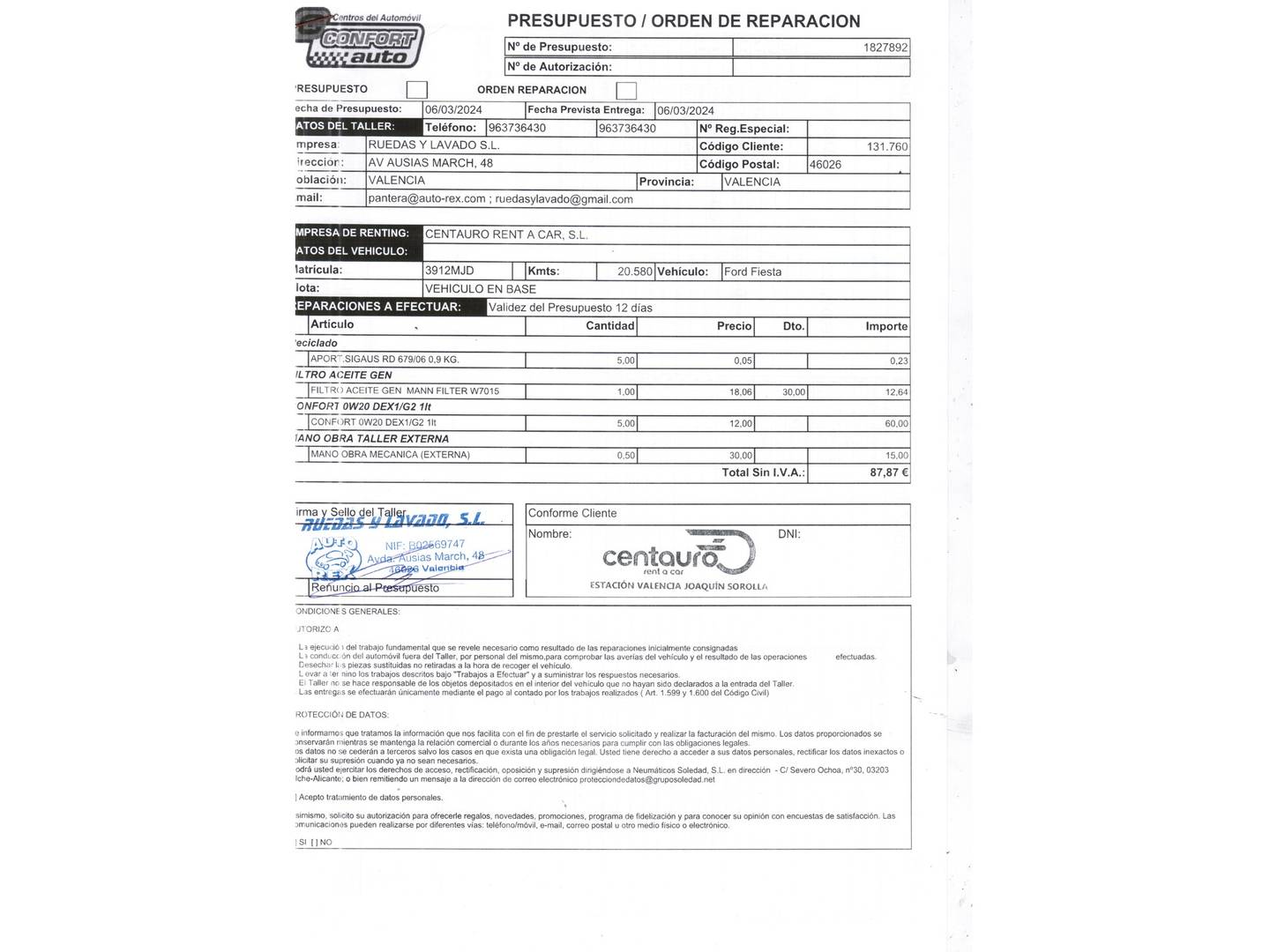 Foto del mantenimiento del Ford Fiesta Ford Fiesta 1.0 EcoBoost MHEV ST-Line (125 CV)