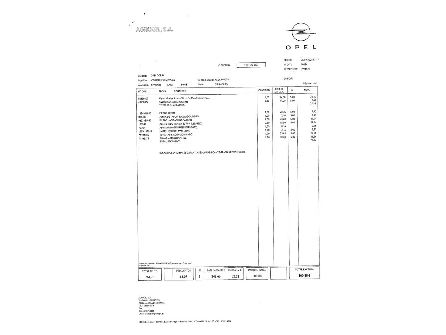 Foto del mantenimiento del Opel Corsa Opel Corsa 1.2 Turbo XHL GS-Line (100 CV)