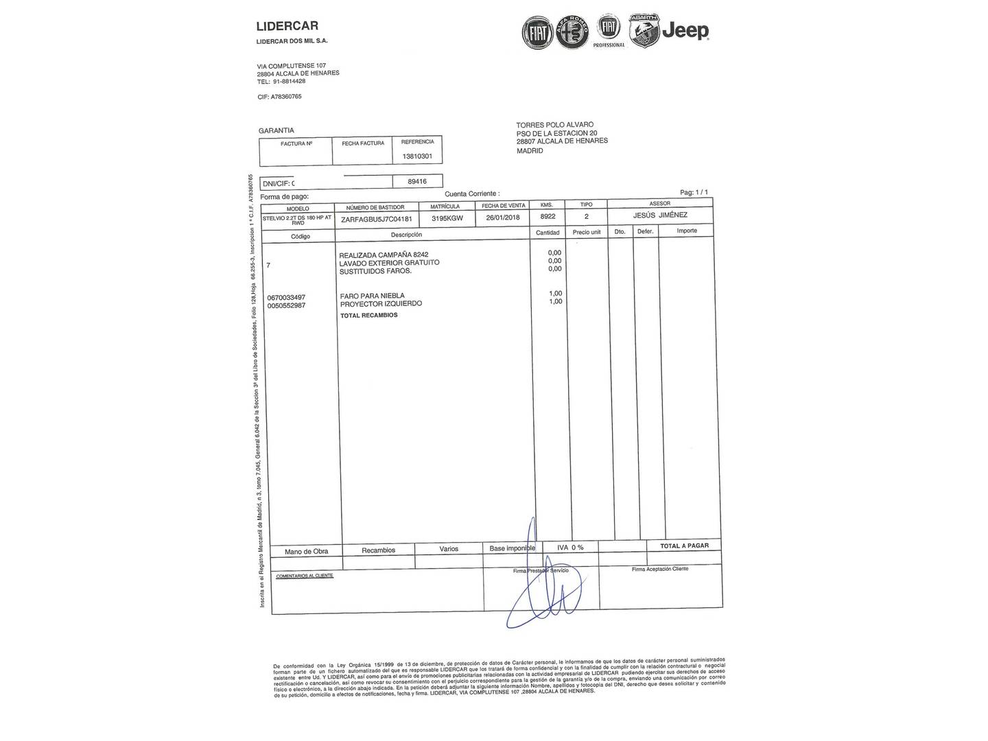 Foto del mantenimiento del Alfa Romeo Stelvio Alfa Romeo Stelvio 2.2 Diesel Super RWD (180 CV)