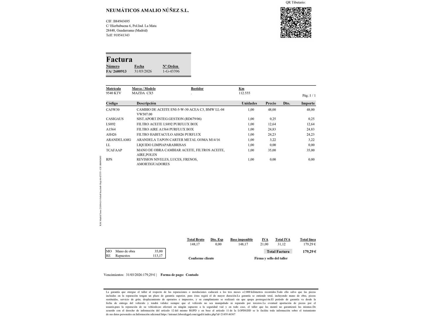 Foto del mantenimiento del Mazda CX-5 Mazda CX-5 2.0 G Zenith Black 2WD AT (165 CV)