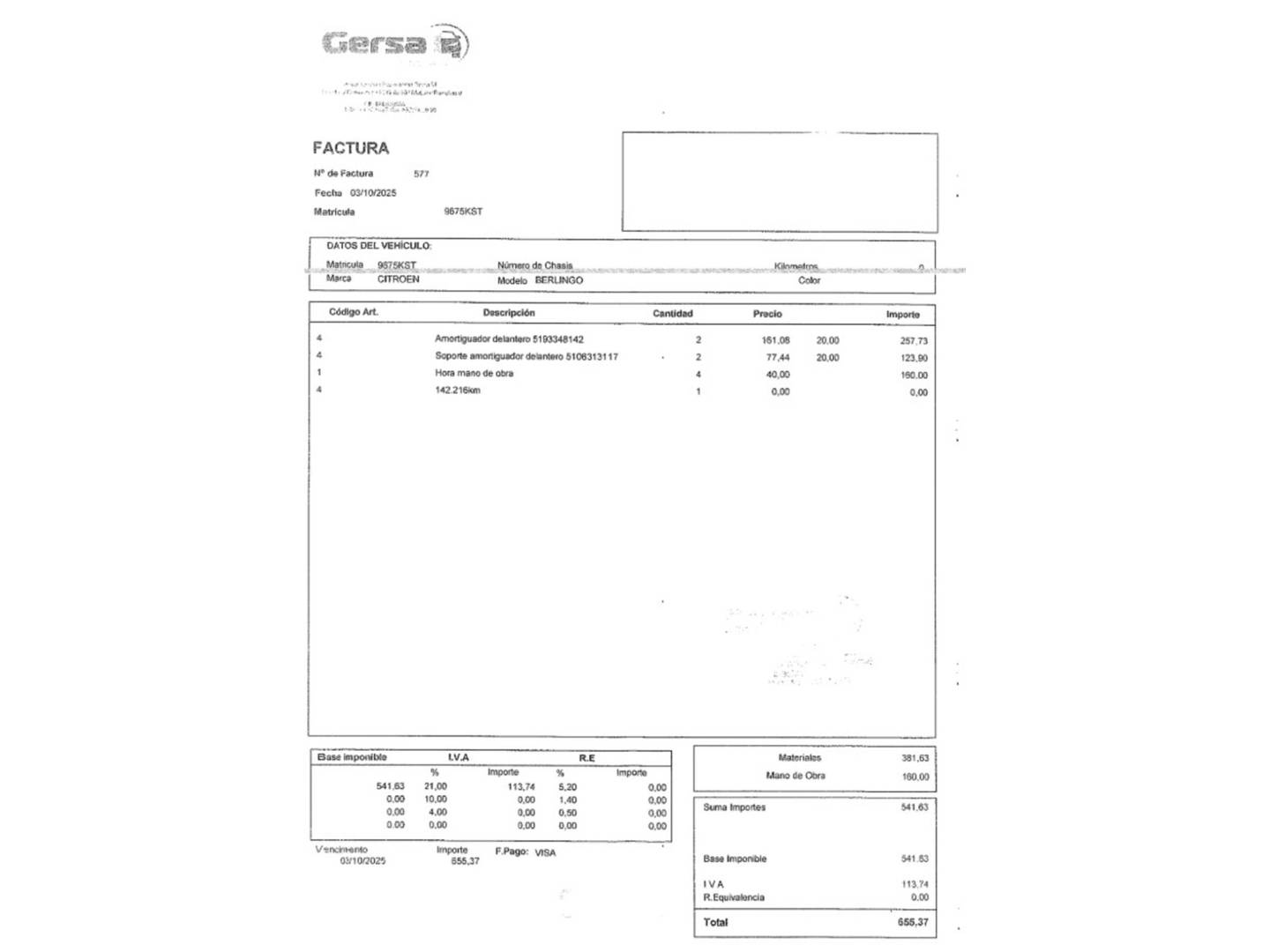 Foto del mantenimiento del Citroën Berlingo Citroen Berlingo Furgon BlueHDi 75 Talla M Control (76 CV)