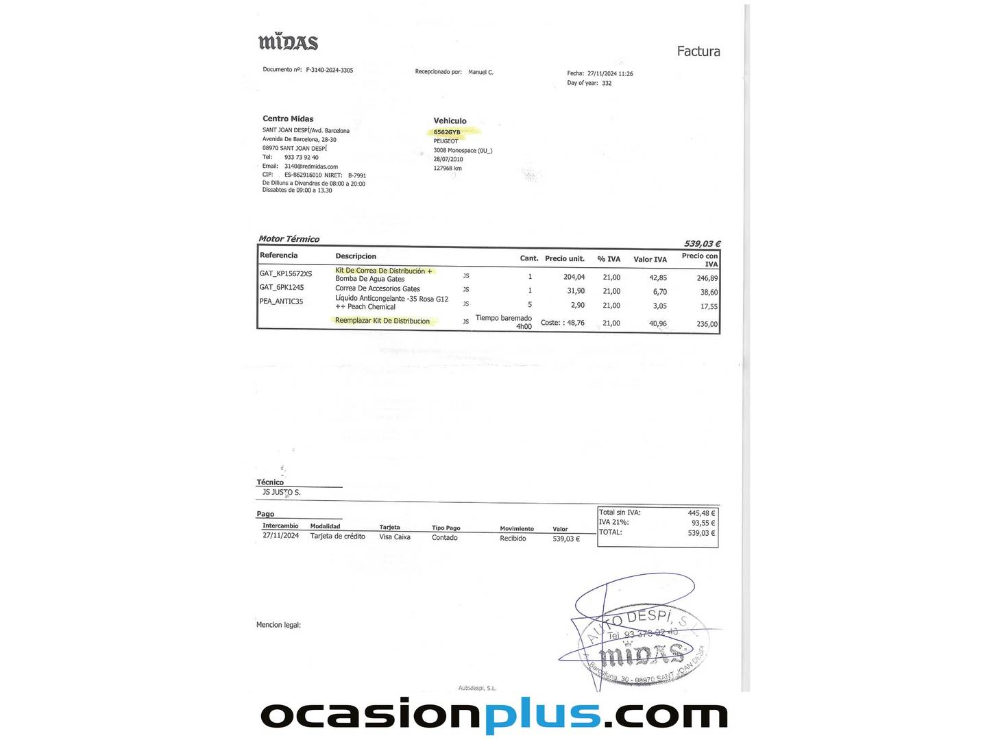 Foto del mantenimiento del Peugeot 3008 Peugeot 3008 2.0 HDI FAP Sport Pack (150 CV)