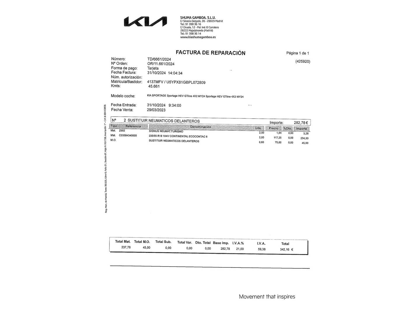 Foto del mantenimiento del KIA Sportage KIA Sportage 1.6 T-GDi HEV GT Line 4x4 (230 CV)