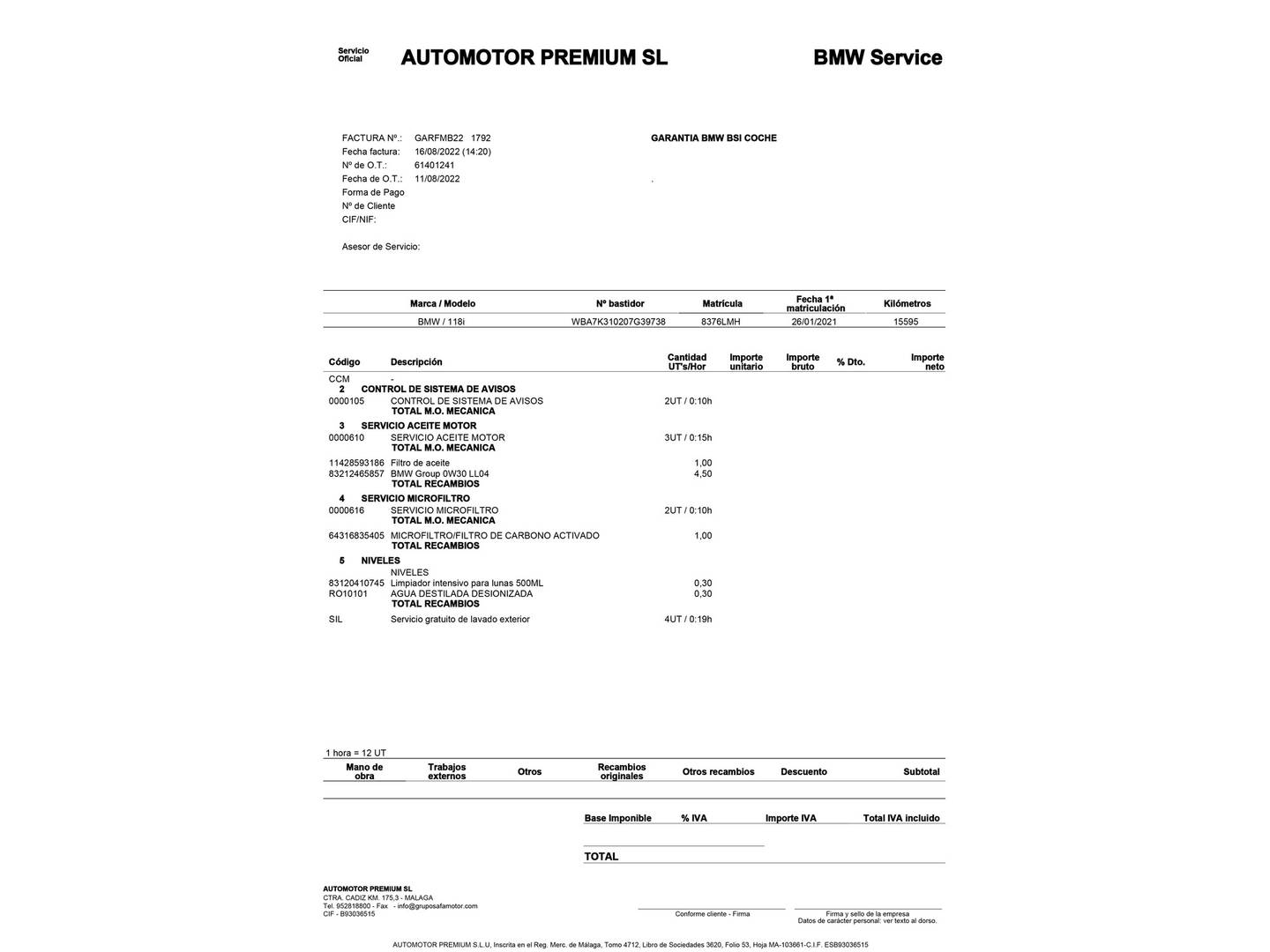 Foto del mantenimiento del BMW Serie 1 BMW Serie 1 118i (140 CV) Pack M