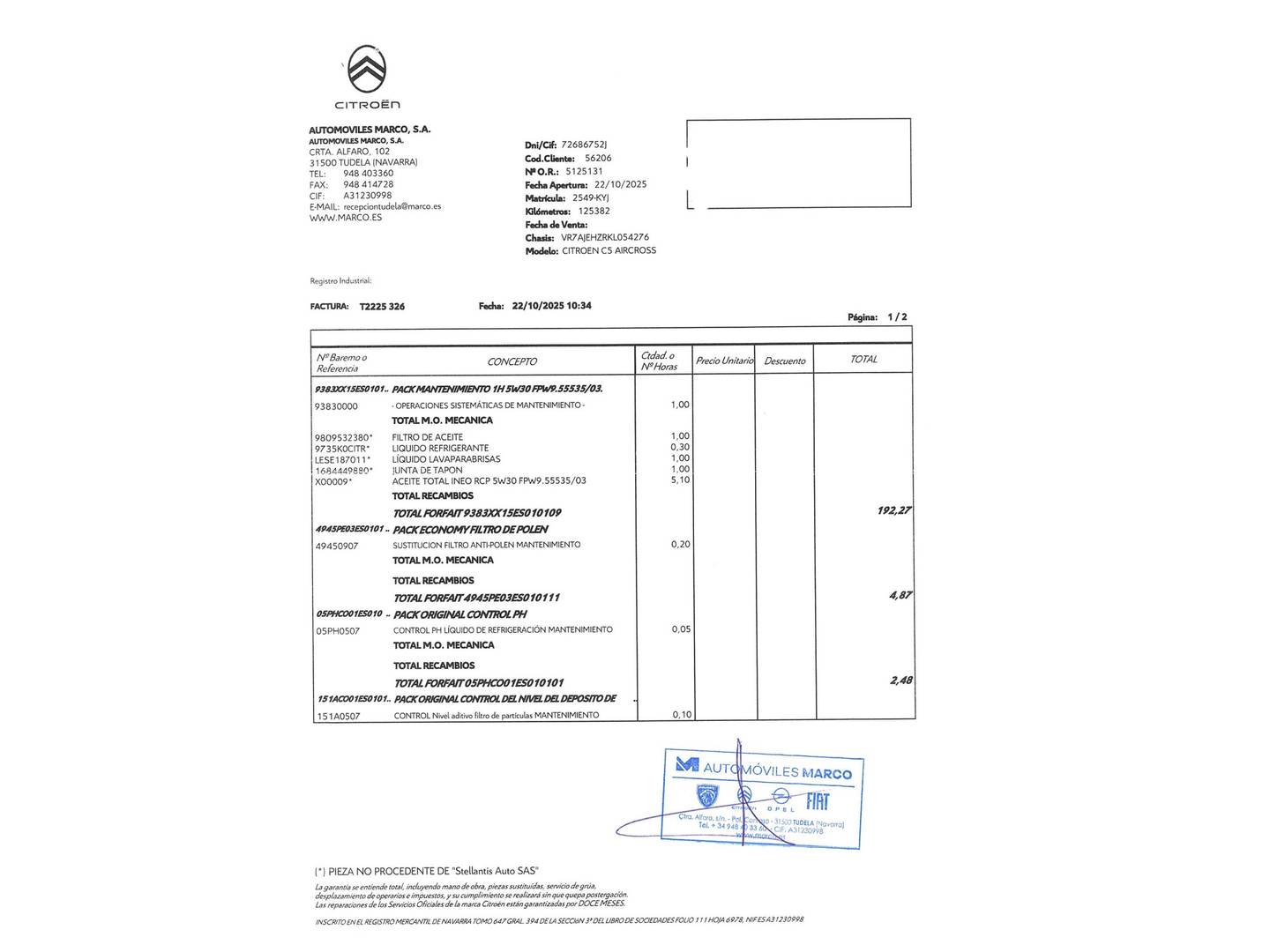 Foto del mantenimiento del Citroën C5 Aircross Citroën C5 Aircross BlueHdi 180 S&S Shine EAT8 (177 CV)