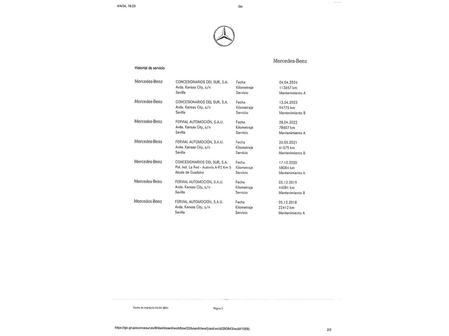 Foto del mantenimiento del Mercedes Clase GLC Mercedes GLC GLC 220 d 4Matic (170 CV)
