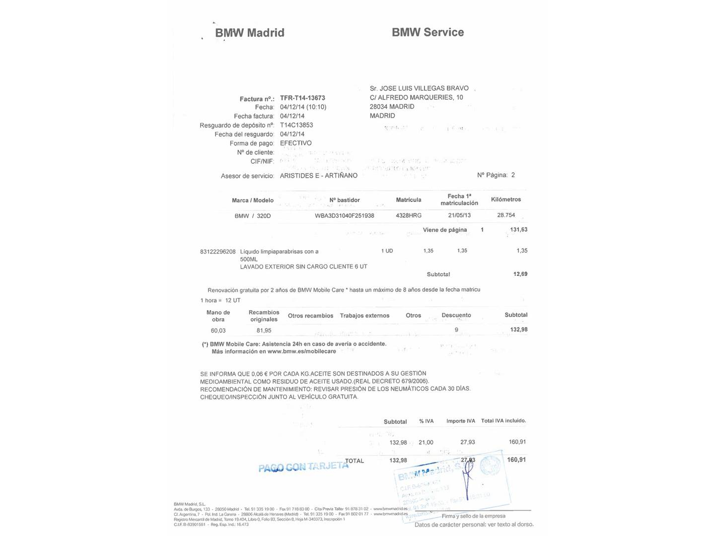 Foto del mantenimiento del BMW Serie 3 BMW Serie 3 320d (184 CV)