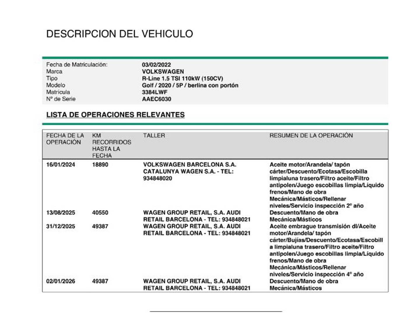 Foto del mantenimiento del Volkswagen Golf Volkswagen Golf R-Line 1.5 TSI  (150 CV)