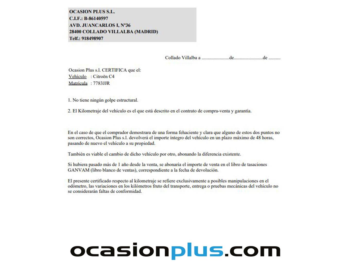 Foto del certificado del Citroën C4 Citroën C4 BlueHDi 100 Feel Edition (99 CV)