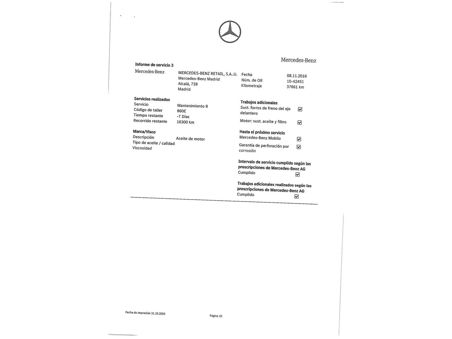 Foto del mantenimiento del Mercedes Clase B Mercedes Clase B B 180 CDI Blue Efficiency (109 CV)