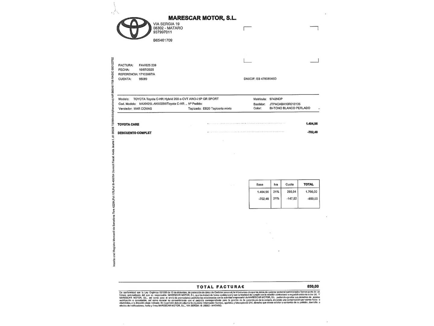 Foto del mantenimiento del Toyota C-HR Toyota C-HR 200H GR Sport AWD-i (196 CV) 4x4