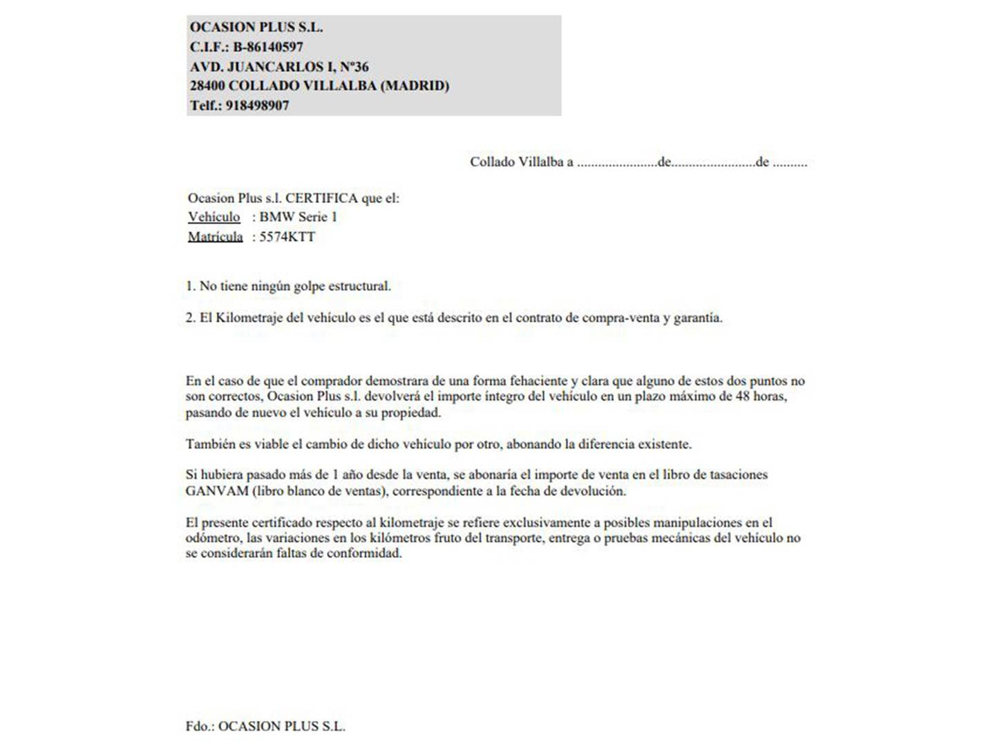 Foto del certificado del BMW Serie 1 BMW Serie 1 116i (109 CV)