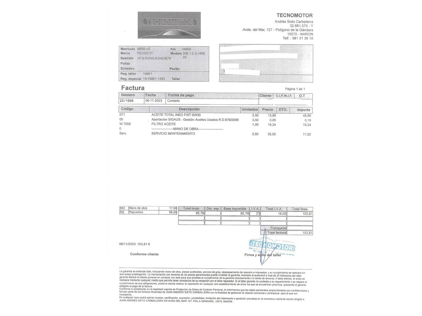 Foto del mantenimiento del Peugeot 308 Peugeot 308 SW PureTech 130 S&S GT Line (130 CV)