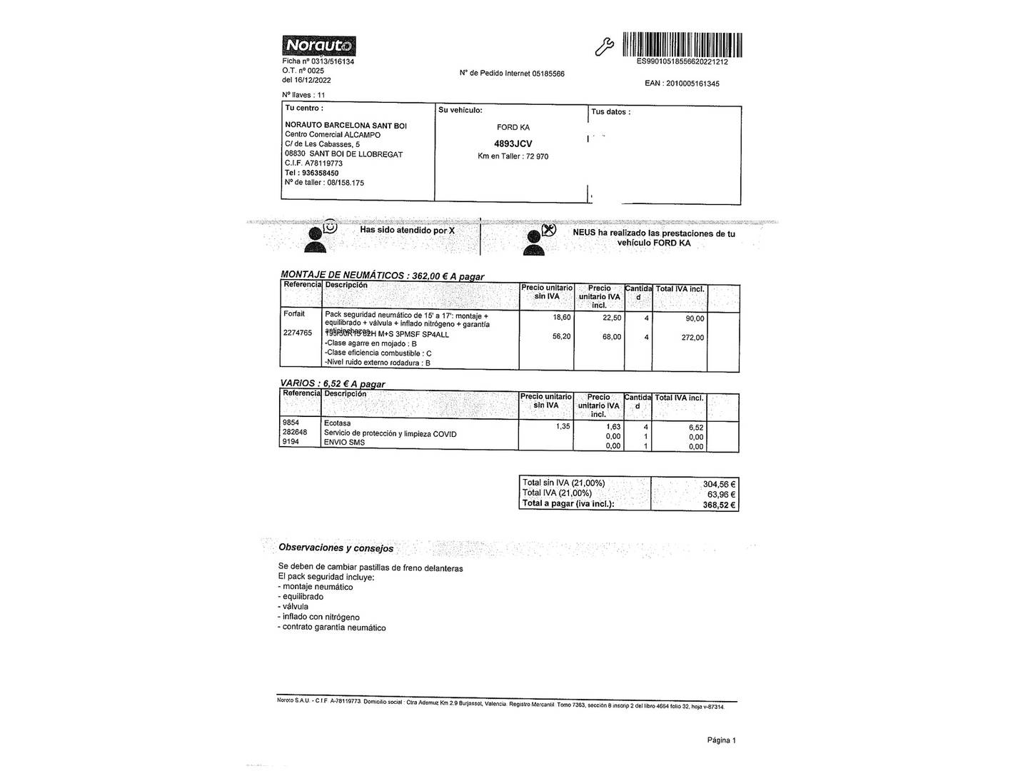 Foto del mantenimiento del Ford Ka Ford Ka 1.2 Duratec S&S Titanium+ (69 CV)
