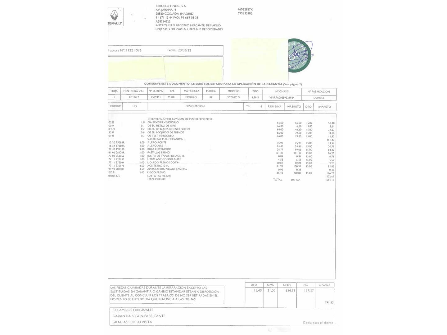 Foto del mantenimiento del Renault Grand Scénic Renault Grand Scenic Zen TCe (130 CV) 7 Plazas