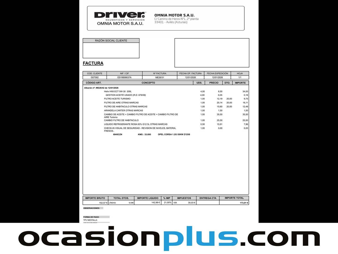 Foto del mantenimiento del Opel Corsa Opel Corsa 1.2 Blue Line (75 CV)