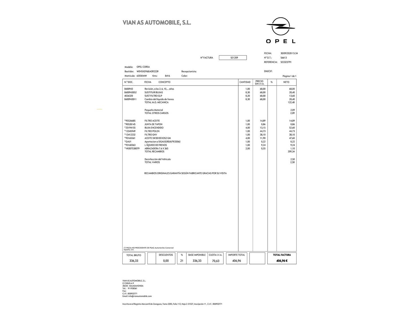 Foto del mantenimiento del Opel Corsa Opel Corsa 1.4 GLP Selective (90 CV)