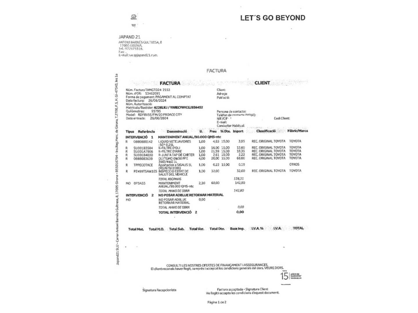 Foto del mantenimiento del Toyota Proace City Toyota Proace City 1.5 D VX L1 (102 CV)