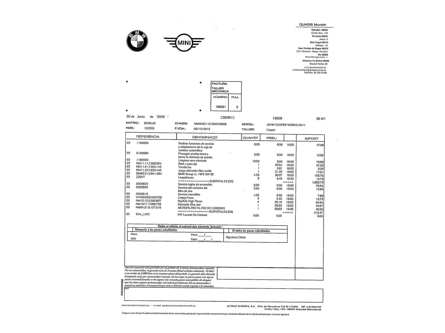 Foto del mantenimiento del Mini Countryman Mini MINI Countryman John Cooper Works ALL4 (218 CV)