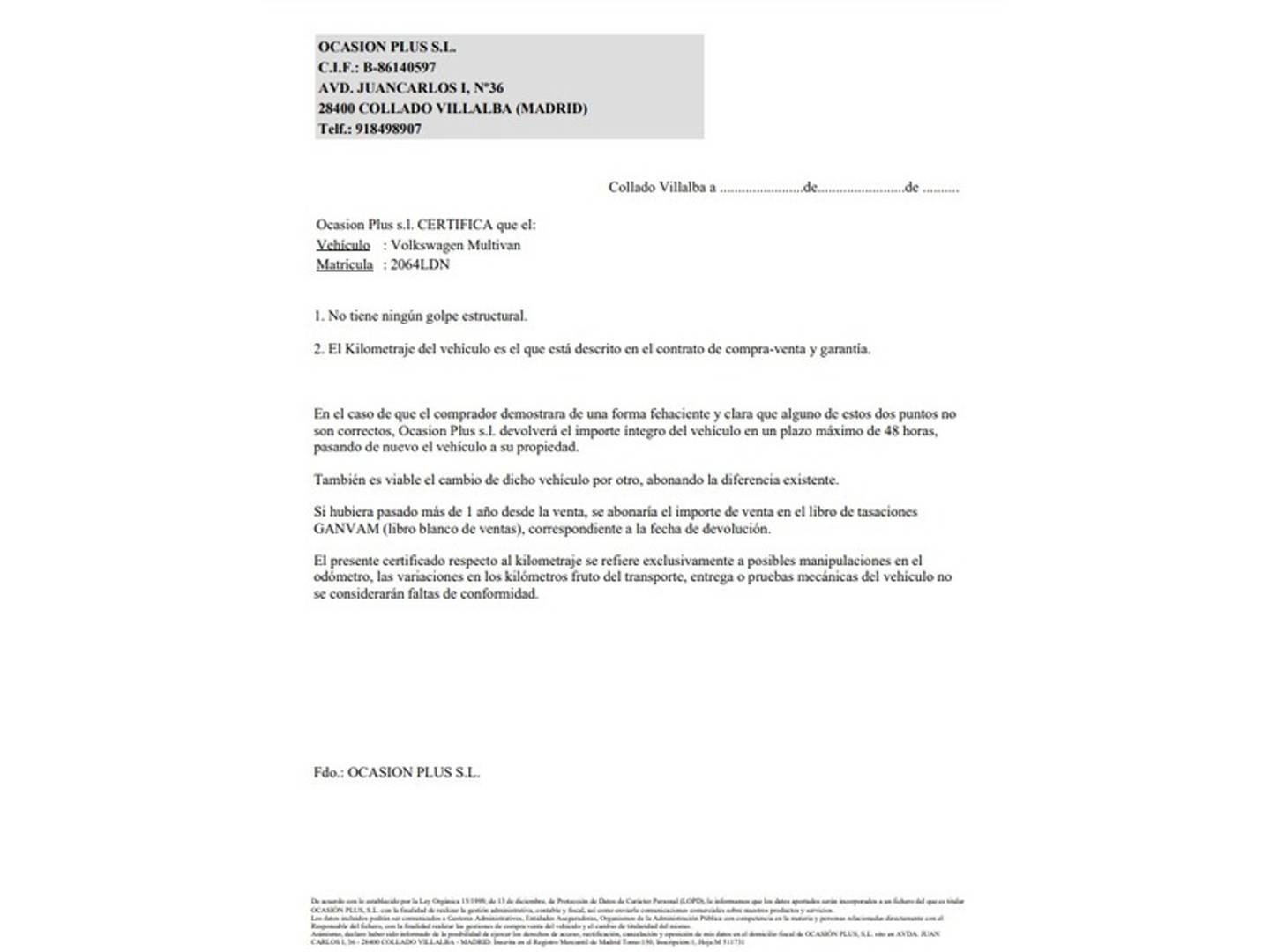 Foto del certificado del Volkswagen Multivan Volkswagen Multivan Premium Batalla Corta 2.0 TDI BMT 7 plazas (198 CV) DSG