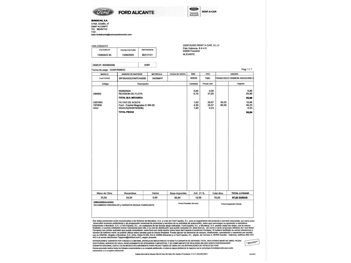 Foto del mantenimiento del Ford Focus Ford Focus 1.0 Ecoboost MHEV ST-Line (125 CV)