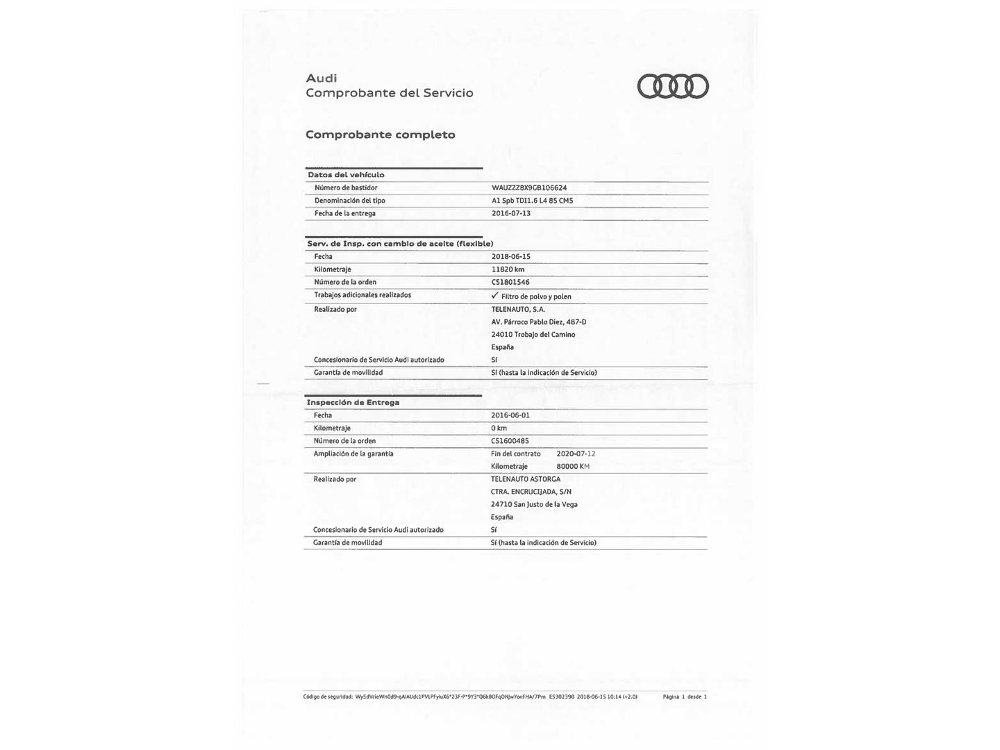 Foto del mantenimiento del Audi A1 Audi A1 Sportback Active Kit 1.6 TDI (116 CV)