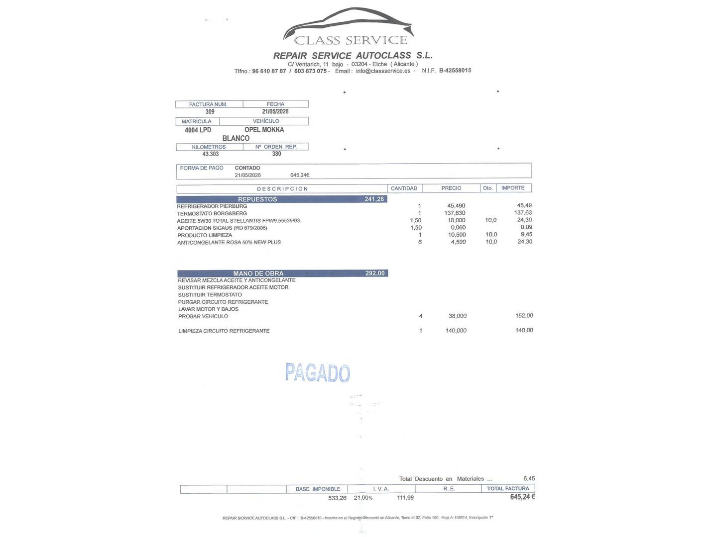 Foto del mantenimiento del Opel Mokka Opel Mokka 1.2 Turbo GS Line Auto (130 CV)