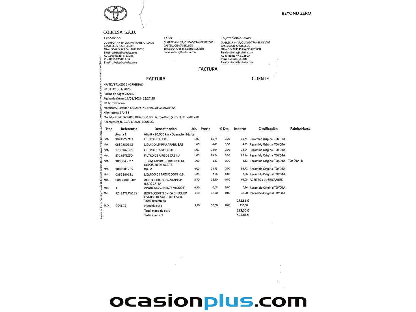 Foto del mantenimiento del Toyota Yaris Toyota Yaris 100H Feel (100 CV)
