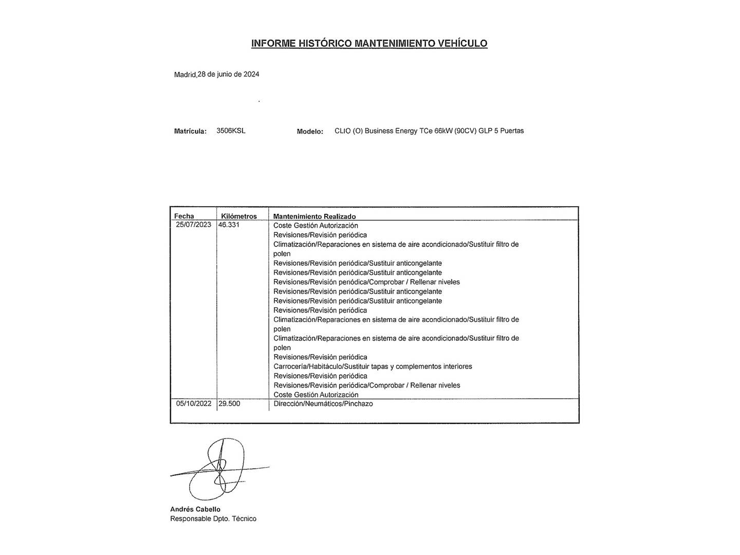 Foto del mantenimiento del Renault Clio Renault Clio Business TCe (90 CV) GLP