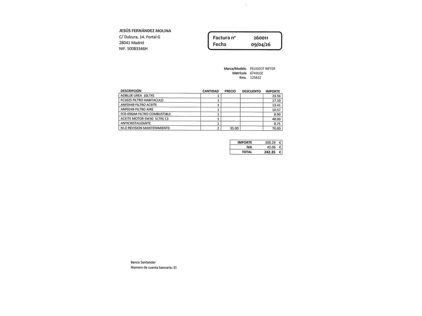 Foto del mantenimiento del Peugeot Rifter Peugeot Rifter GT Line Long BlueHDi (130 CV) EAT8