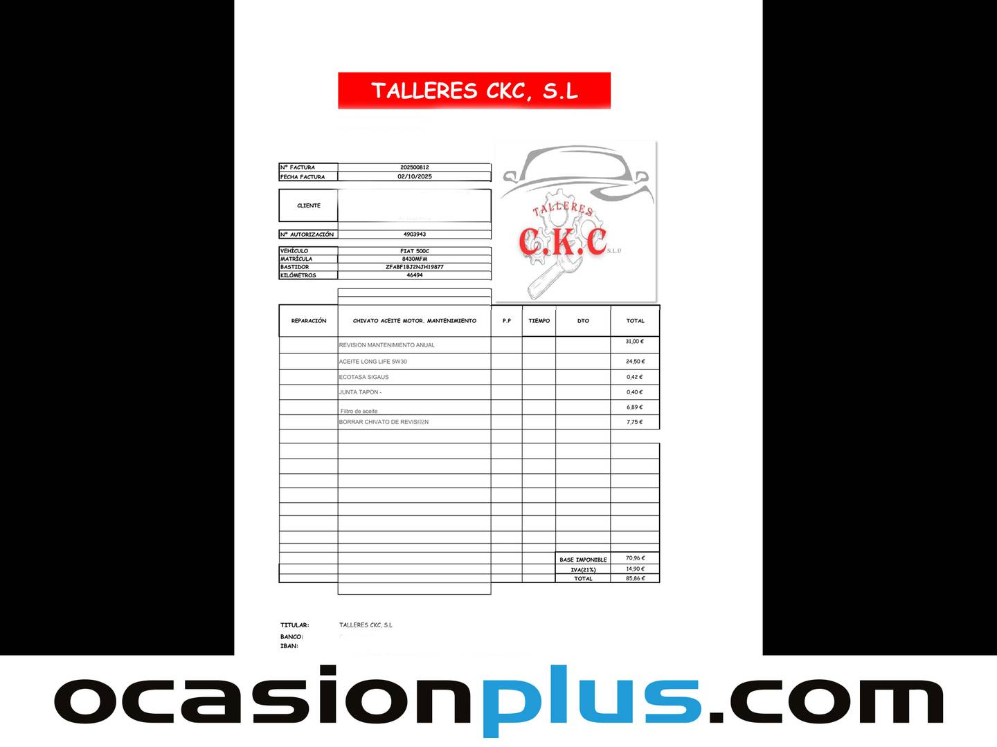 Foto del mantenimiento del Fiat 500C Fiat 500C 1.0 Hybrid Club (70 CV)