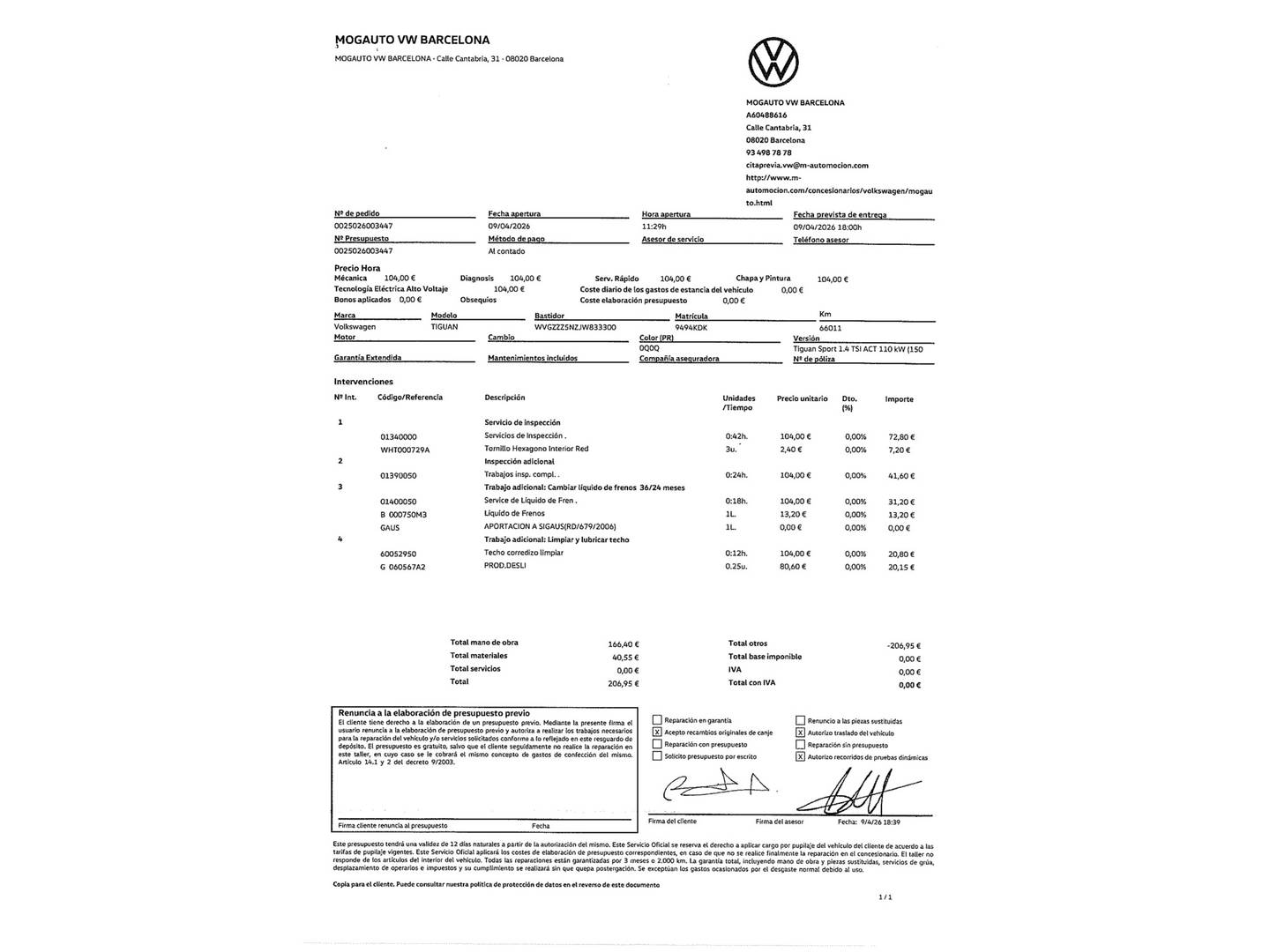 Foto del mantenimiento del Volkswagen Tiguan Volkswagen Tiguan Sport 1.4 ACT TSI (150 CV) DSG Paquete R-Line