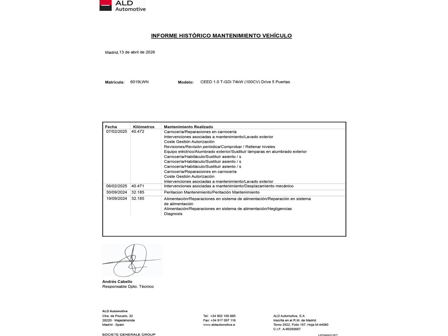 Foto del mantenimiento del KIA Ceed KIA Ceed 1.0 T-GDI Drive (100 CV)
