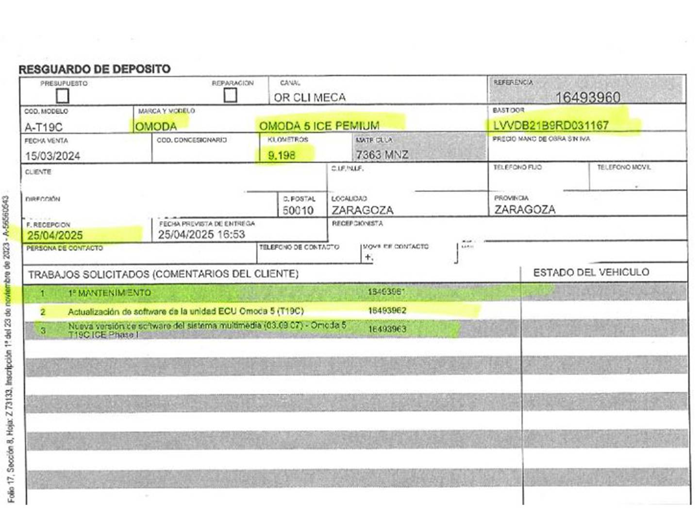 Foto del mantenimiento del OMODA 5 Omoda 5 1.6 T-GDI Premium DCT (185 CV)