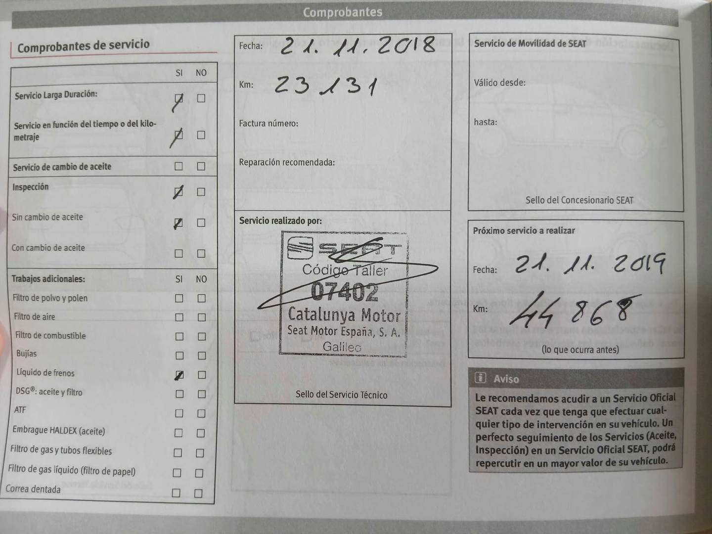 Foto del mantenimiento del Seat Ibiza Seat Ibiza 1.0 EcoTSI Style Connect DSG (110 CV)
