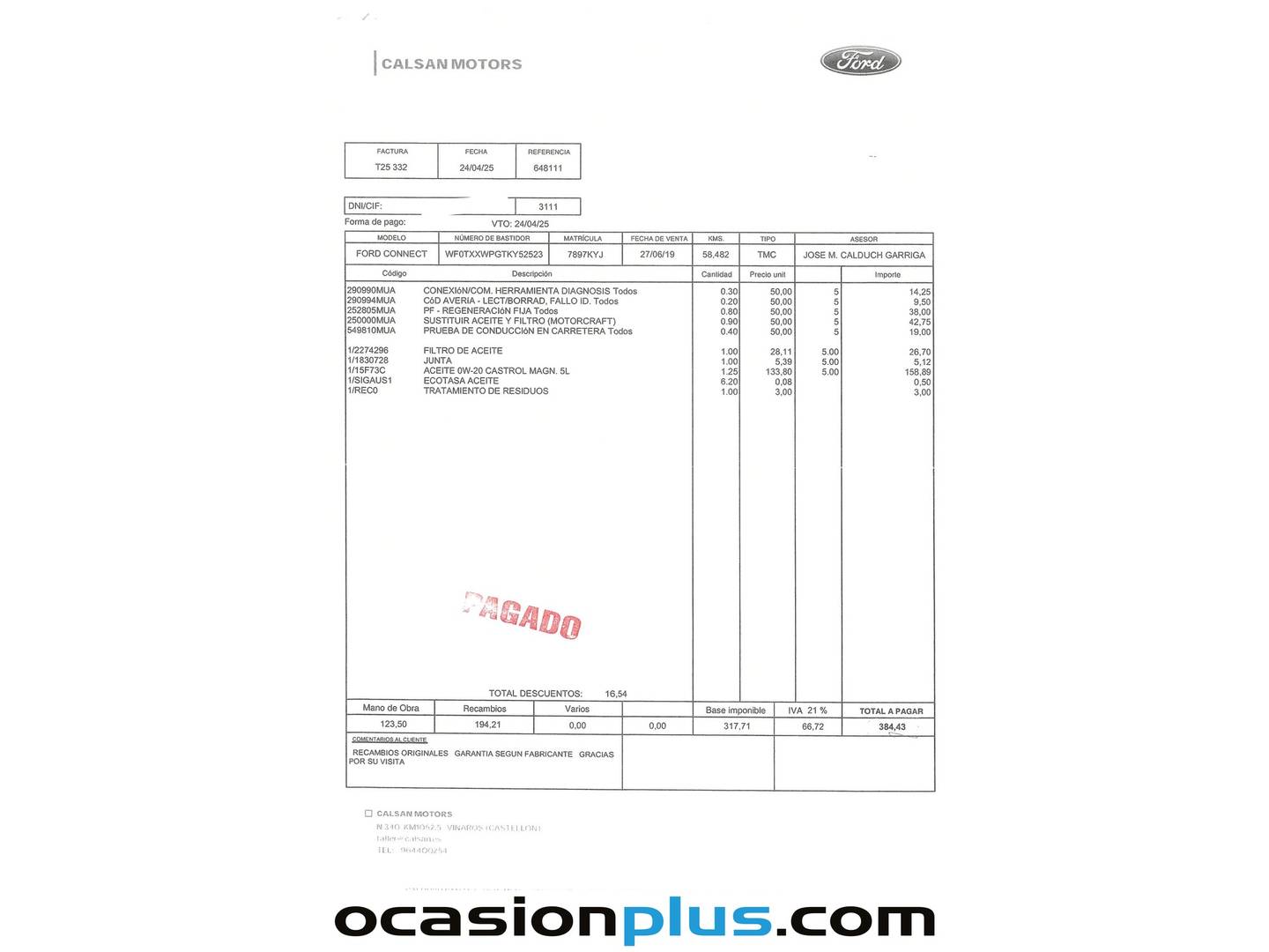Foto del mantenimiento del Ford Tourneo Connect Ford Tourneo Connect Connect 1.5 TDCI S&S Titanium Auto (120 CV)