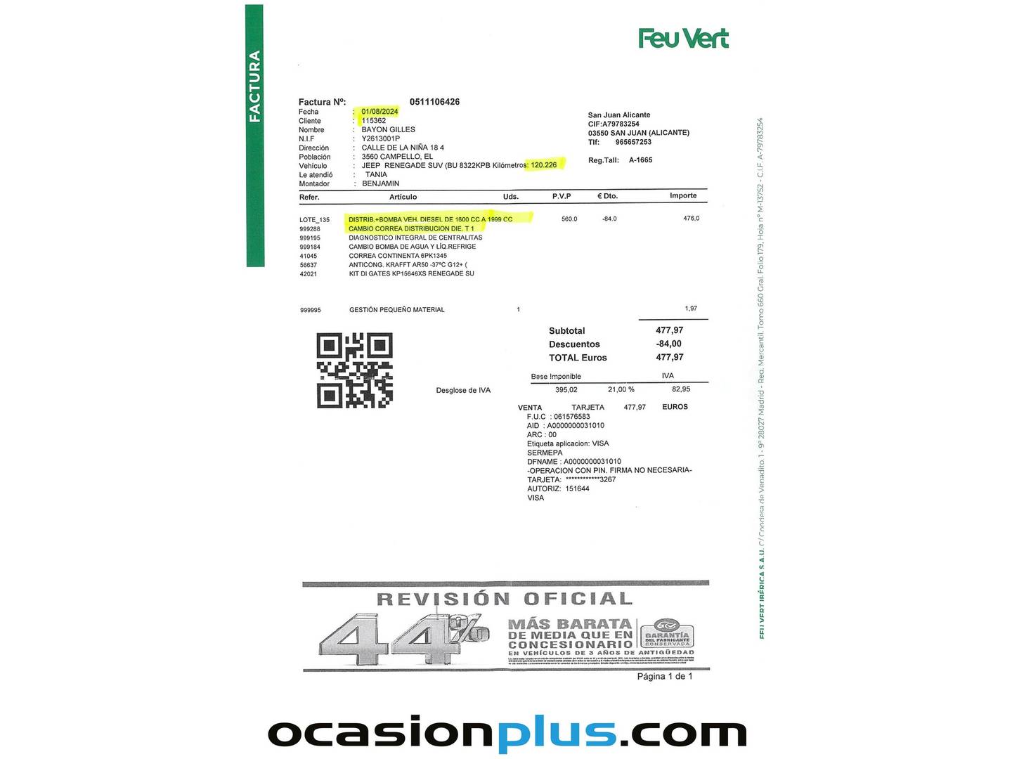 Foto del mantenimiento del Jeep Renegade Jeep Renegade 1.6 Multijet Limited 4x2 (120 CV)