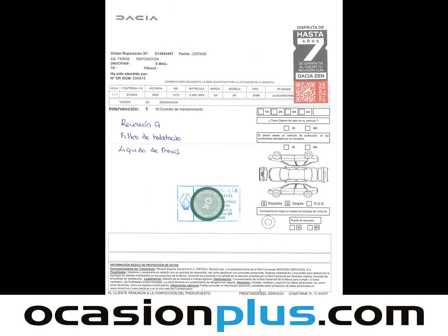 Foto del mantenimiento del Dacia Sandero Dacia Sandero Stepway Expression TCe (91 CV) CVT