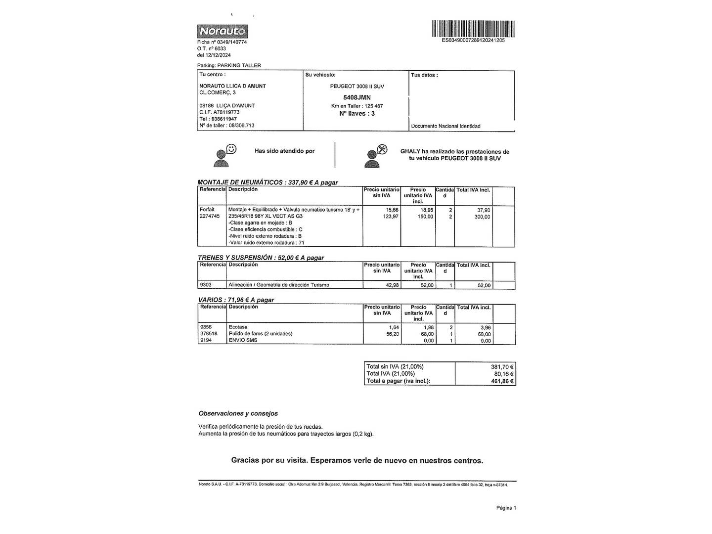 Foto del mantenimiento del Peugeot 3008 Peugeot 3008 1.6 BlueHDi FAP Allure (120 CV)