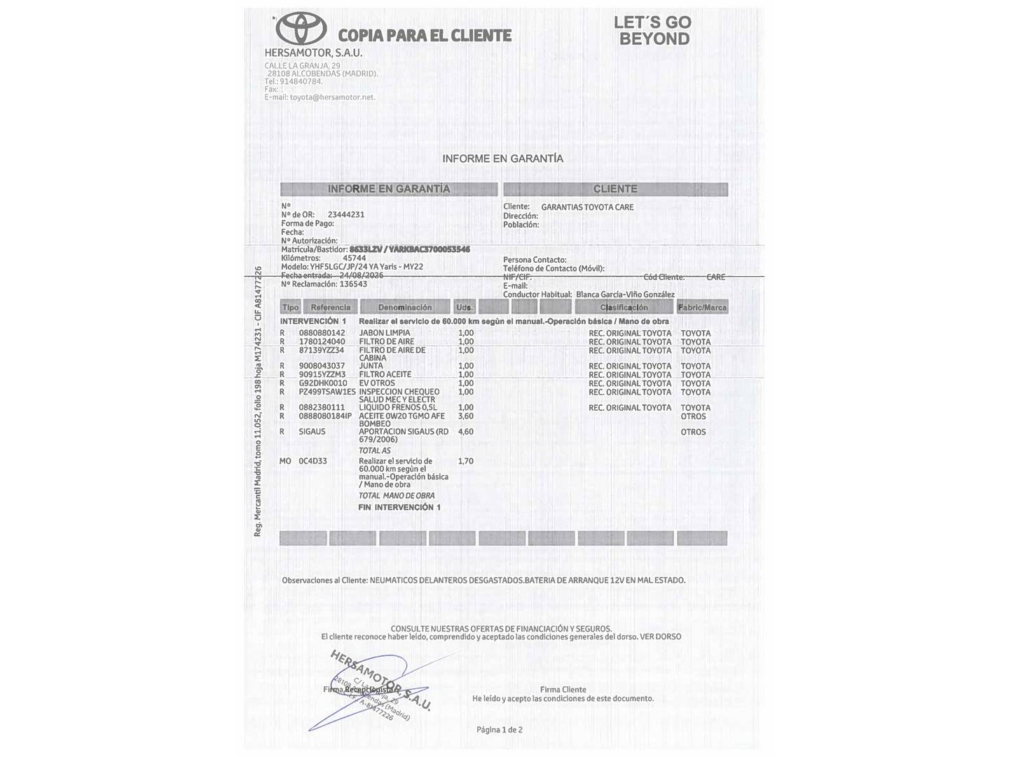 Foto del mantenimiento del Toyota Yaris Toyota Yaris 120H Active Tech (116 CV)