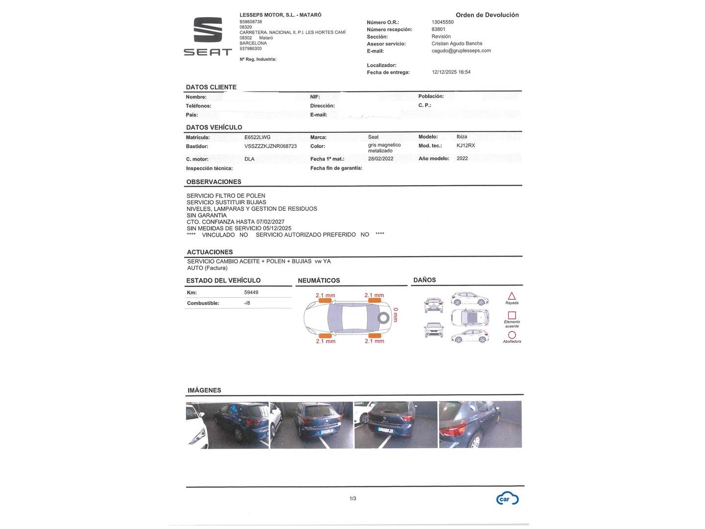 Foto del mantenimiento del Seat Ibiza Seat Ibiza 1.0 TSI Style Plus (110 CV)