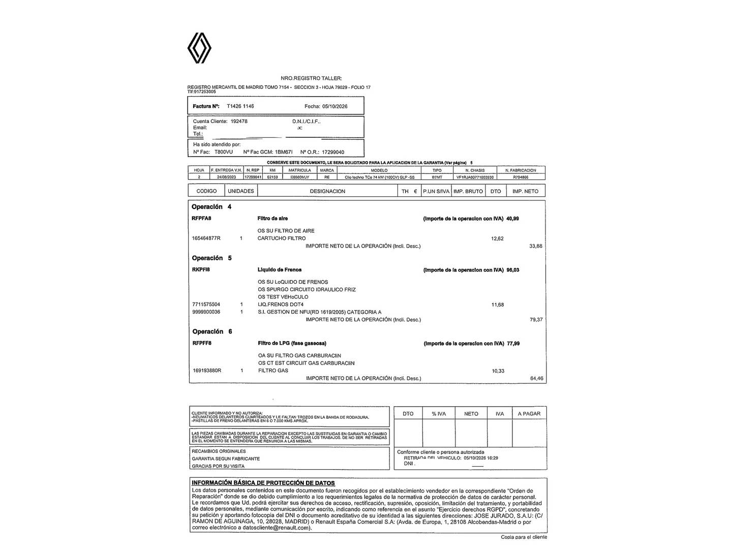 Foto del mantenimiento del Renault Clio Renault Clio Techno TCe (100 CV) GLP