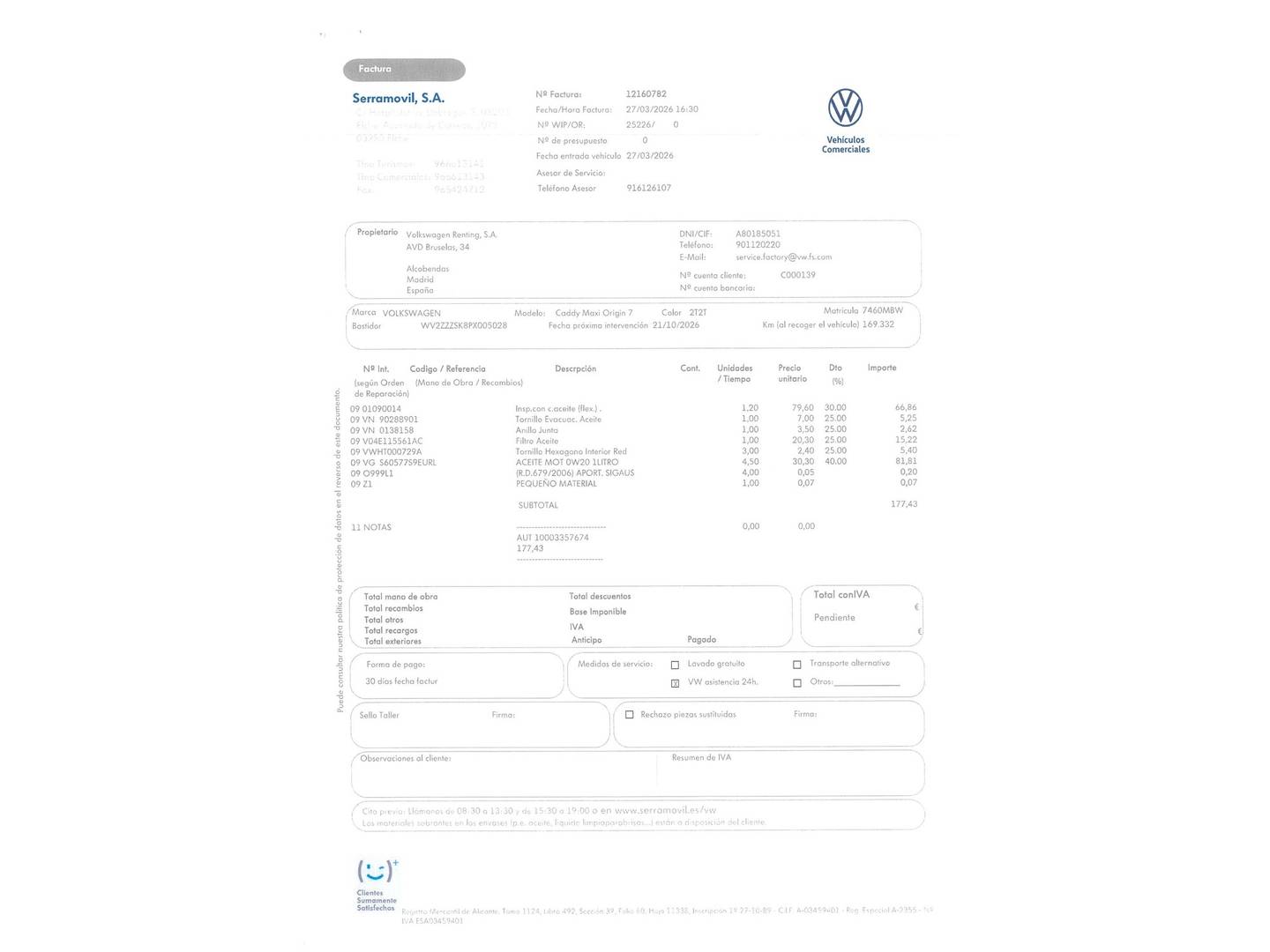 Foto del mantenimiento del Volkswagen Caddy Volkswagen Caddy Maxi Origin 1.5 TSI (114 CV) 7 Plazas