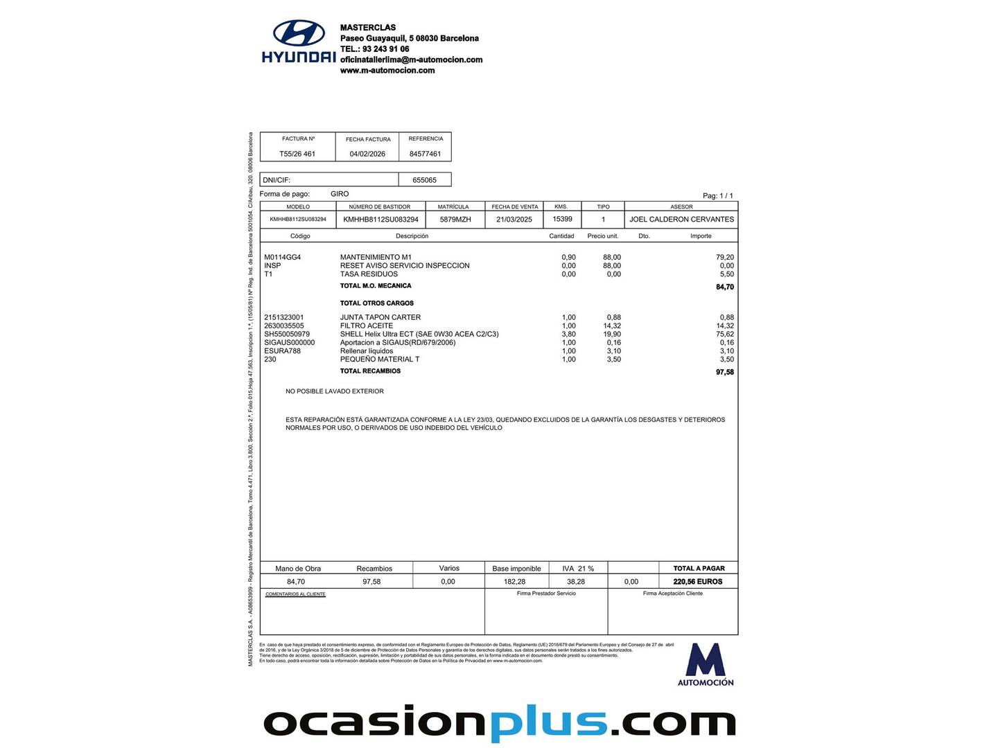 Foto del mantenimiento del Hyundai Kona Hyundai Kona 1.6 GDI HEV Maxx DT (129 CV)