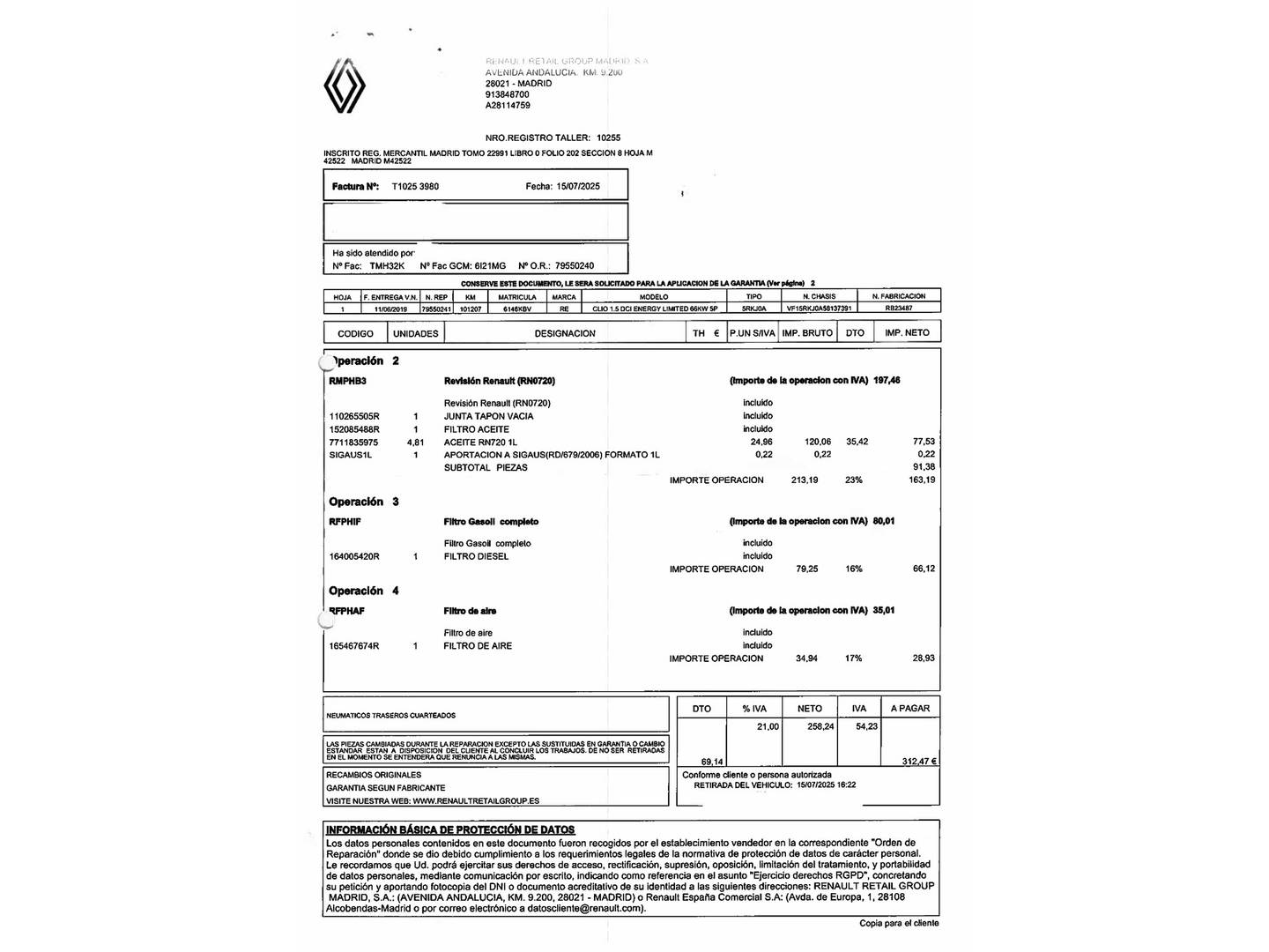 Foto del mantenimiento del Renault Clio Renault Clio Limited Energy dCi (90 CV)