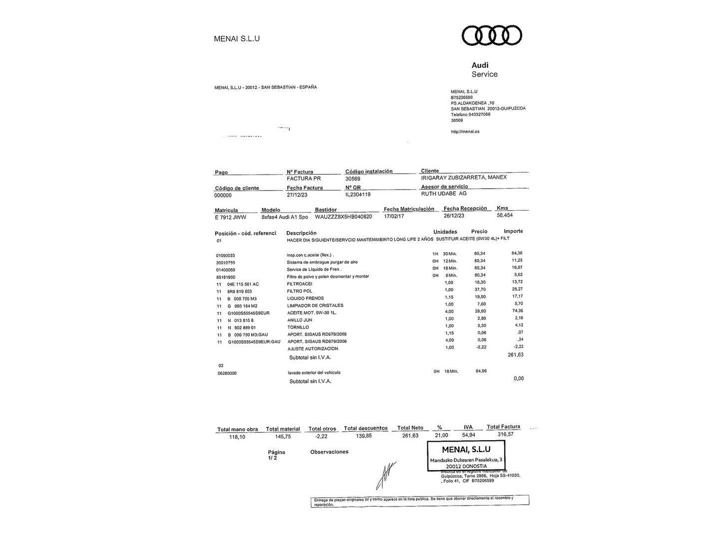 Foto del mantenimiento del Audi A1 Audi A1 Sportback Adrenalin 1.0 TFSI (95 CV) Pack S-Line