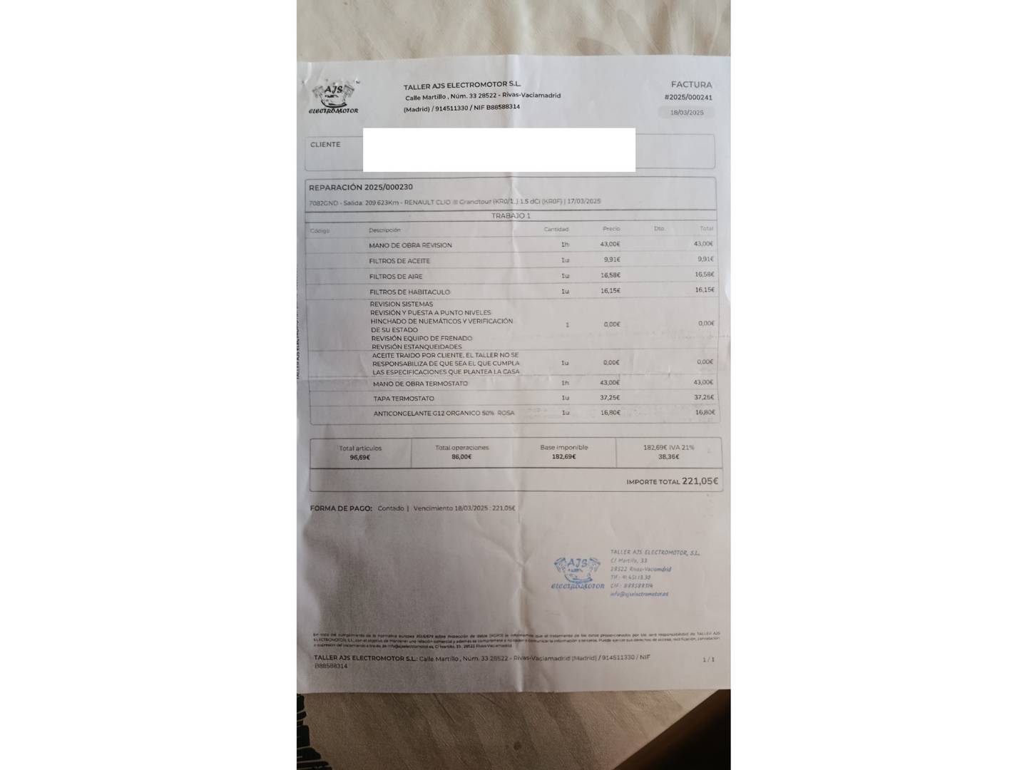 Foto del mantenimiento del Renault Clio Renault Clio Grand Tour 1.5 dCi Dynamique (85 CV)