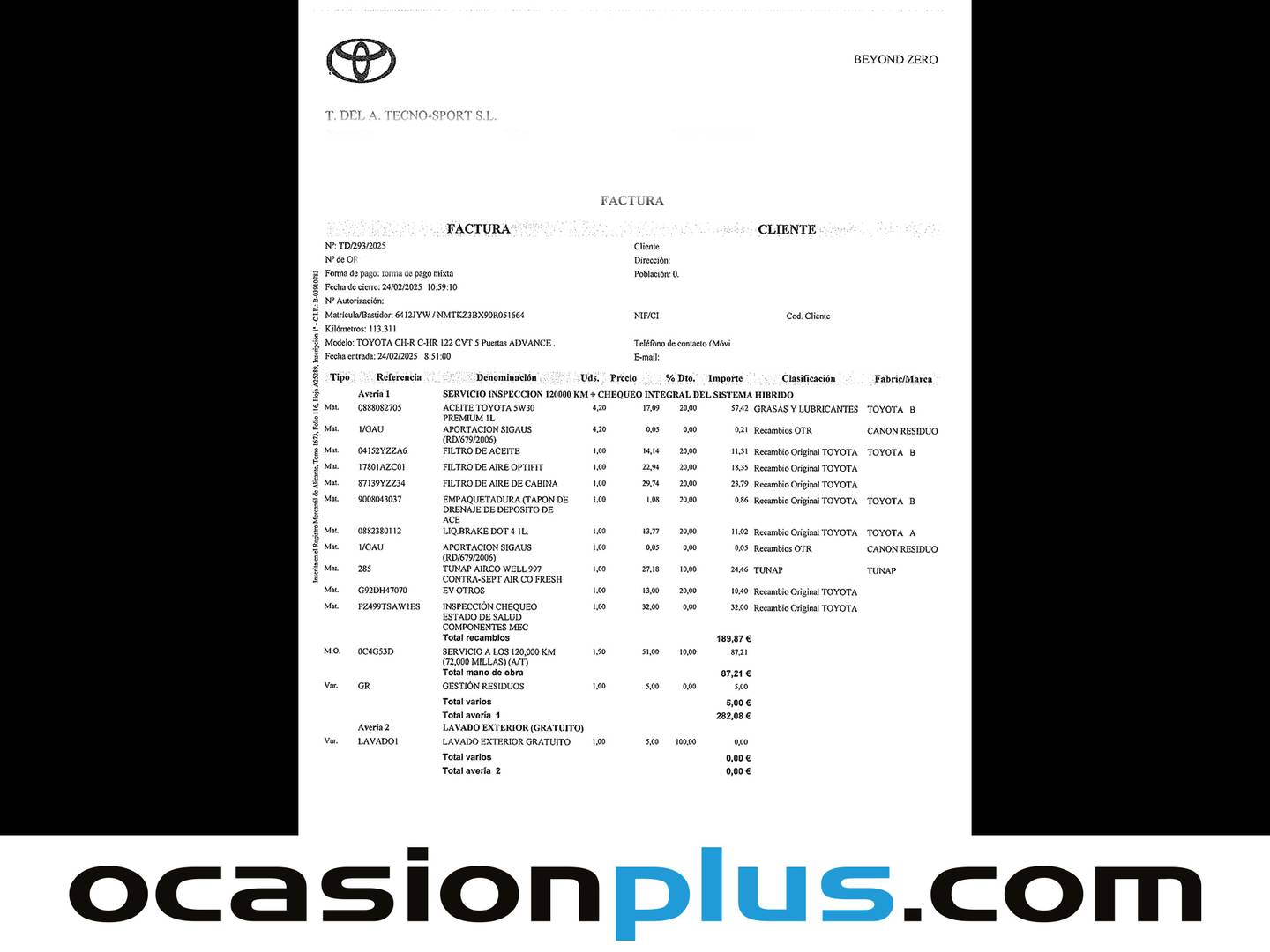 Foto del mantenimiento del Toyota C-HR Toyota C-HR 1.8 125H Advance (122 CV)